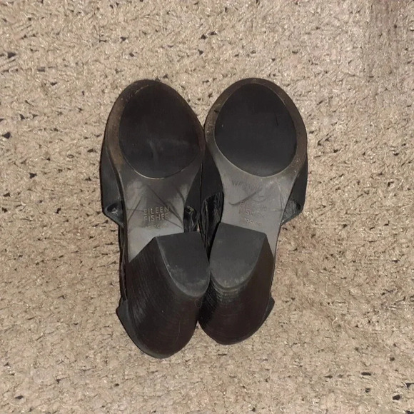 EILEEN FISHER -Nikki-Peep Toe-Block Heel-Black Nubuck Leather-Sz 9-Excellent - Picture 8 of 9